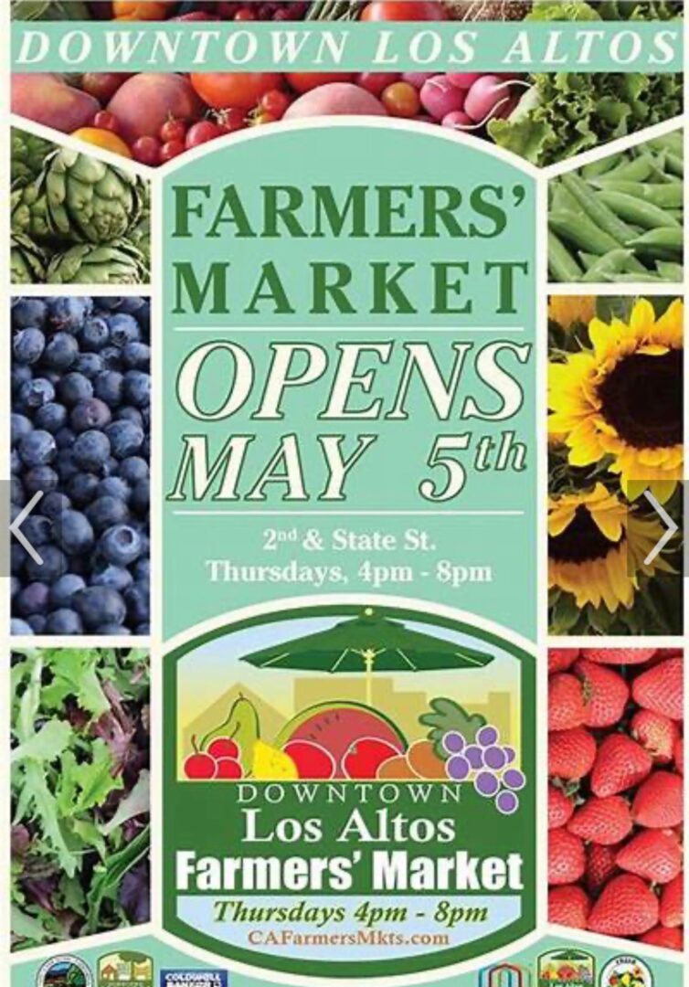 A farmers market poster with various fruits and vegetables.